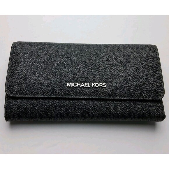 Michael Kors MK Signature Trifold Snap Wallet Black - Picture 1 of 7